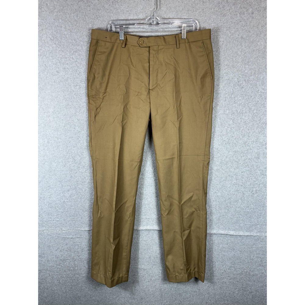 Onesimus Suit Pants Mens‎ 37 Khaki Brown Slim Fit Dress Trousers Flat Front